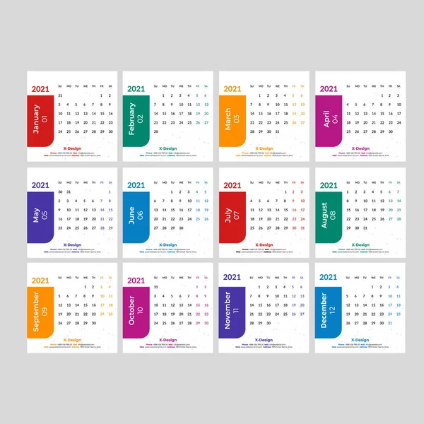 Colorful Desk calendar 2021, Desk calendar 2021 modello di design — Vettoriale Stock