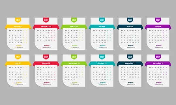 Masa takvimi 2019, Masa takvimi 2021, şablon vektörü