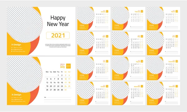 Essen und Restaurant Tischkalender 2021 Design gemäßigt — Stockvektor