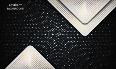 Soyut lüks siyah beyaz örtüşen arka planda gümüş halka benekler süsleme yapar. Altın çizgili bir doku. Modern vektör tasarım şablonu.