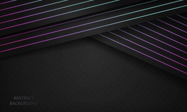 Gradyan geometrik çizgi element dekorasyonlu koyu soyut arkaplan. Modern örtüşme katmanı arka planı. Vektör illüstrasyonu.