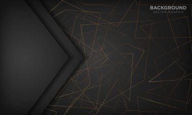Altın çizgileri olan siyah soyut bir zemin. Modern teknoloji konsepti. Vektör illüstrasyonu.