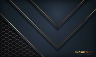 Lükslü koyu mavi boyut arka plan ve altıgen deseninde altın çizgi. Vektör illüstrasyonu.