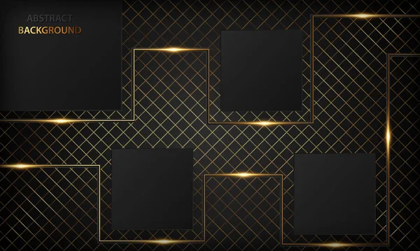 Luxury Black Abstract Background Square Overlap Layers Texture Golden Stripe — ストックベクタ
