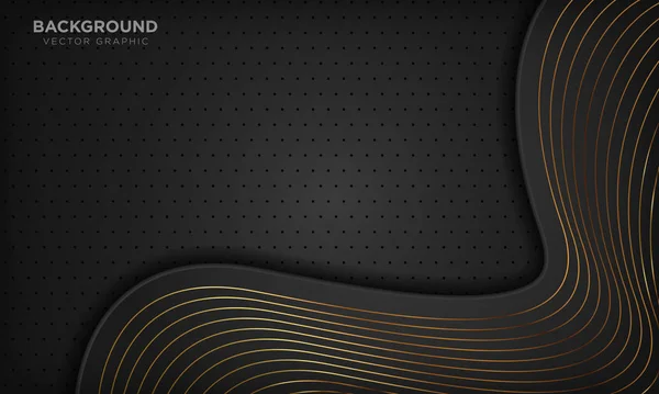 金色の線で豪華な黒い抽象波の背景 ベクターイラスト — ストックベクタ