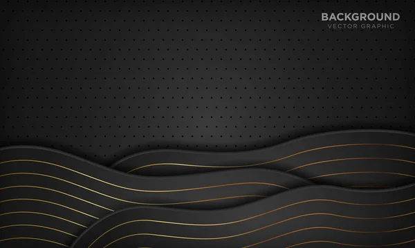 Luxury Black Abstract Wave Background Golden Lines Vector Illustration — 스톡 벡터
