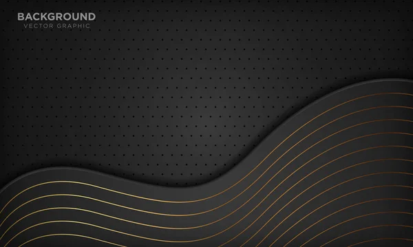 金色の線で豪華な黒い抽象波の背景 ベクターイラスト — ストックベクタ