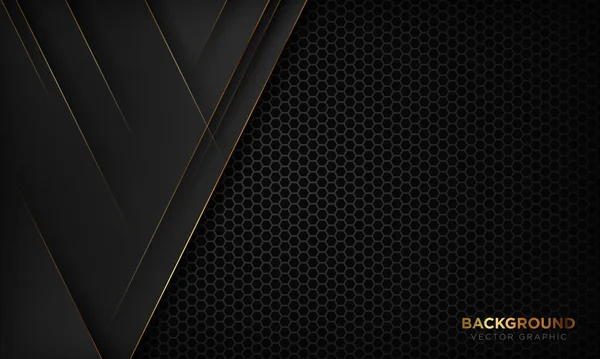 Modern Black Luxury Background Gold Line Decoration Dark Hexagon Pattern — 스톡 벡터