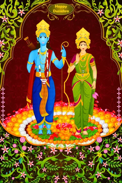 Lord Rama and Sita for Happy Dussehra background — Stock Vector