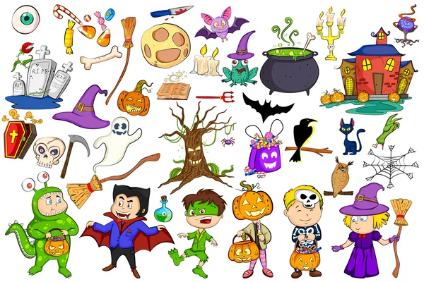 Diferente decorativo Feliz Halloween objeto e elemento —  Vetores de Stock