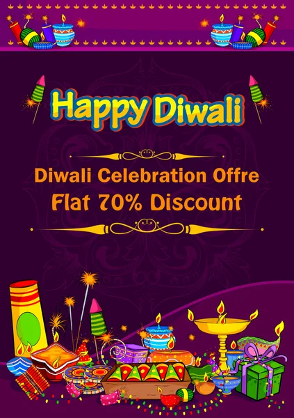 Festival de la luz de la India Happy Diwali descuento oferta promoción banner — Vector de stock