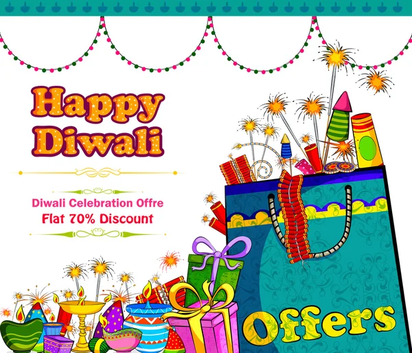 Festival de lumière de l'Inde Happy Diwali discount vente promotion offre bannière — Image vectorielle