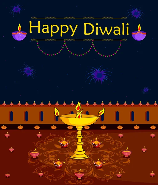 Light festival of India Happy Diwali celebration background — Stock Vector