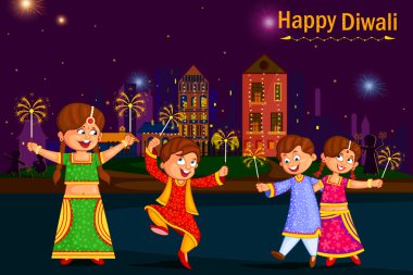 Hindistan'ın Diwali Festivali kutlamaları havai fişek zevk çocuklar