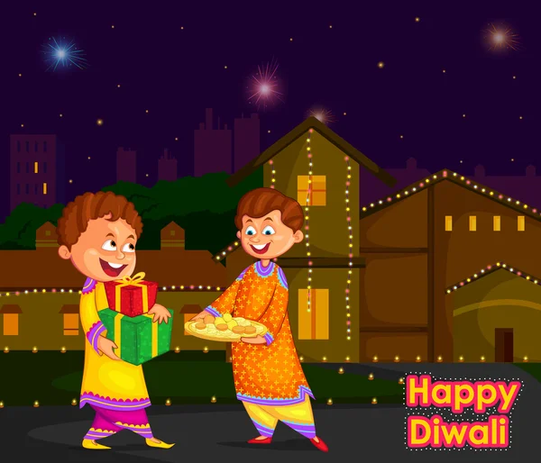 Kids enjoying firecracker celebrating Diwali festival of India — ストックベクタ