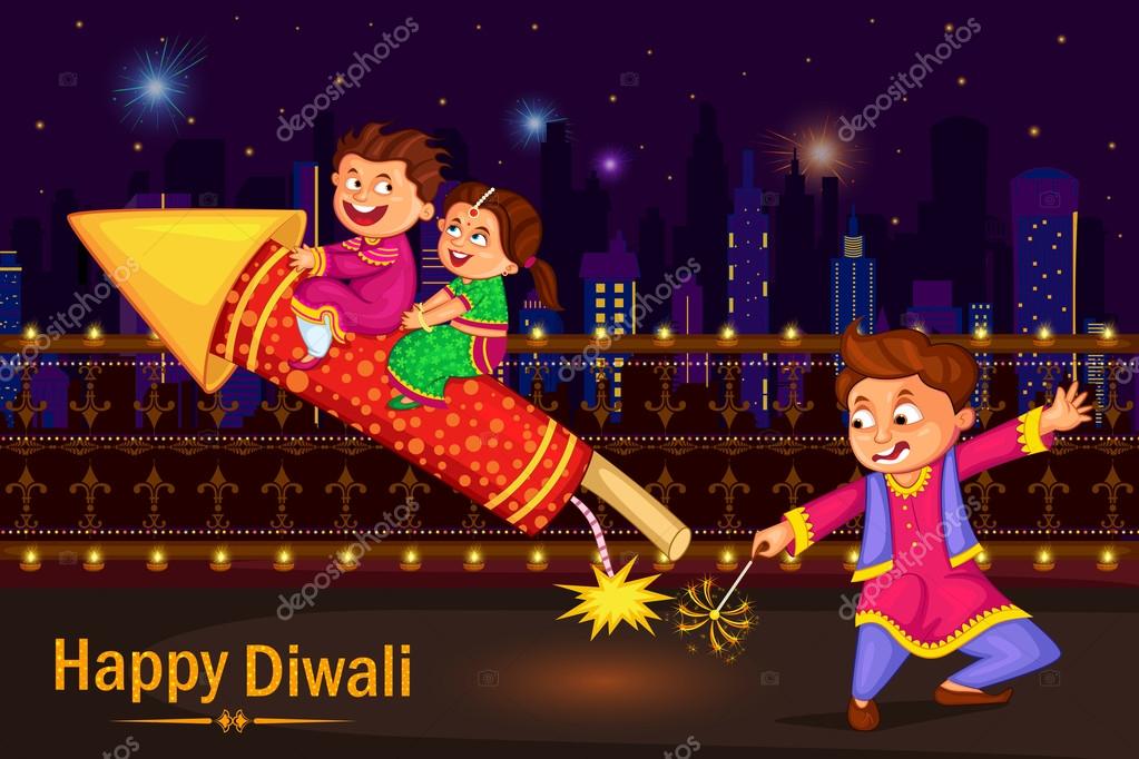 Kids enjoying firecracker celebrating Diwali festival of India Stock Vector  Image by ©stockillustration #127691860