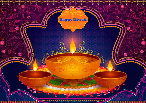 Light festival of India Happy Diwali celebration background — Stock Vector