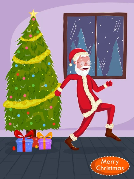 Santa v Merry Christmas holiday greeting card pozadí — Stockový vektor