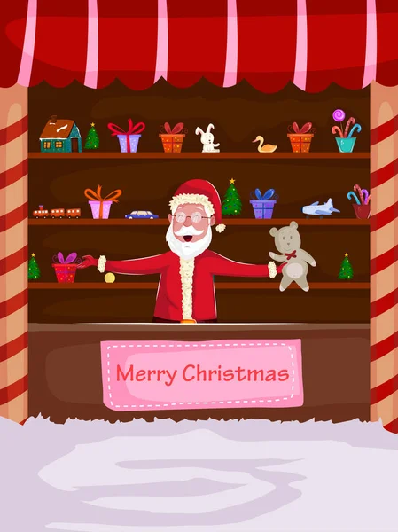 Santa op Merry Christmas holiday wenskaart achtergrond — Stockvector