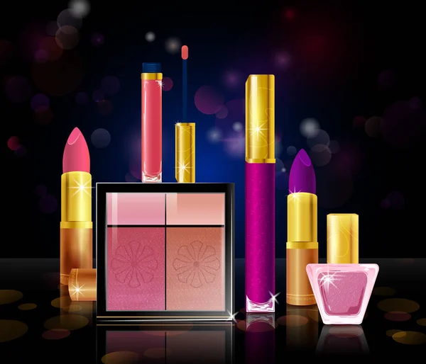 Collection Premium de maquillage coloré cosmétique comme rouge à lèvres et vernis à ongles — Image vectorielle