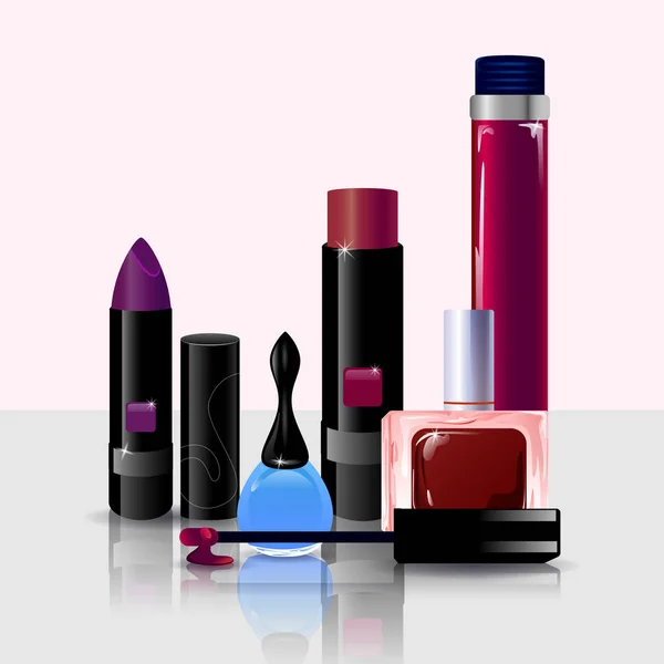 Colección premium de maquillaje colorido cosmético como lápiz labial y esmalte de uñas — Archivo Imágenes Vectoriales