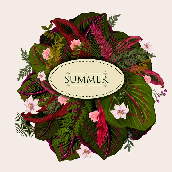 Exotische tropische blad achtergrond in vector voor uitnodiging groet sjabloon van de zomer — Stockvector