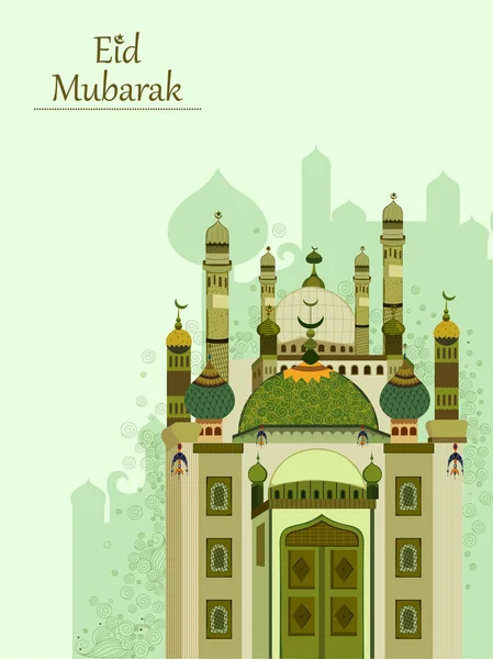 Mezquita decorada en Eid Mubarak Happy Eid background — Vector de stock