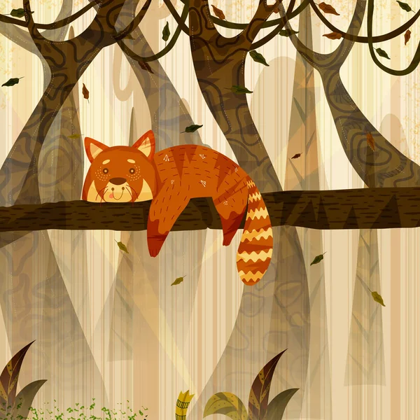 Animal salvaje Panda rojo en bosque selvático fondo — Vector de stock