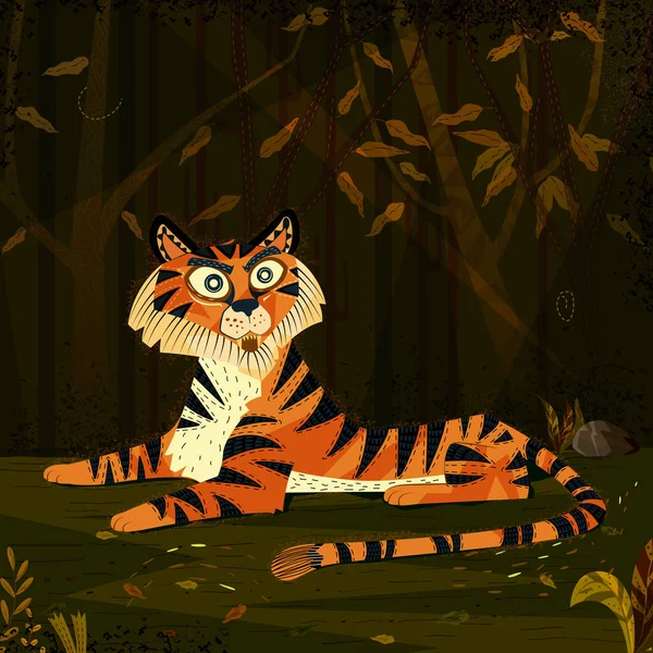 Vilde dyr tiger i jungle skov baggrund – Stock-vektor