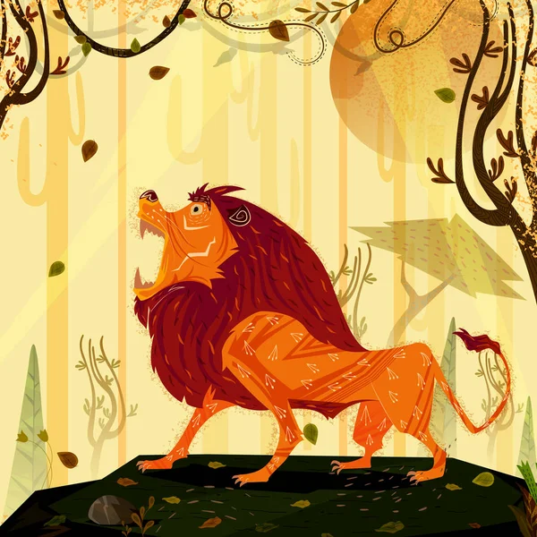 Дика тварина Лев на фоні лісу джунглів — стоковий вектор