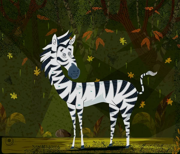 Vilde dyr Zebra i jungle skov baggrund – Stock-vektor