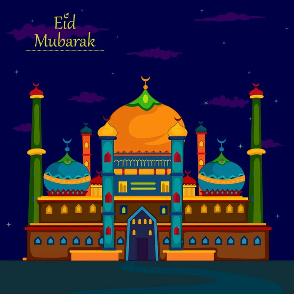 Mezquita decorada en Eid Mubarak Happy Eid Ramadan background — Vector de stock