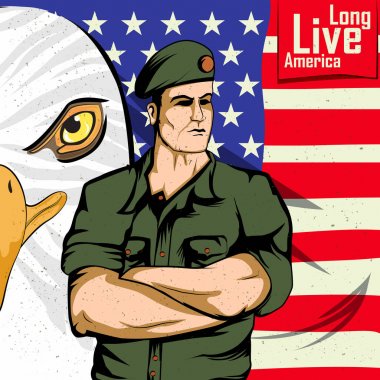 Army man on 4th of July Happy Independence Day America background clipart