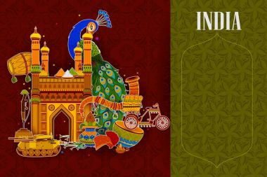 Incredible India background depicting Indian colorful culture and religion clipart