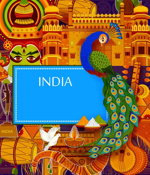 Neuvěřitelná Indie pozadí indické barevné kultury a náboženství — Stockový vektor
