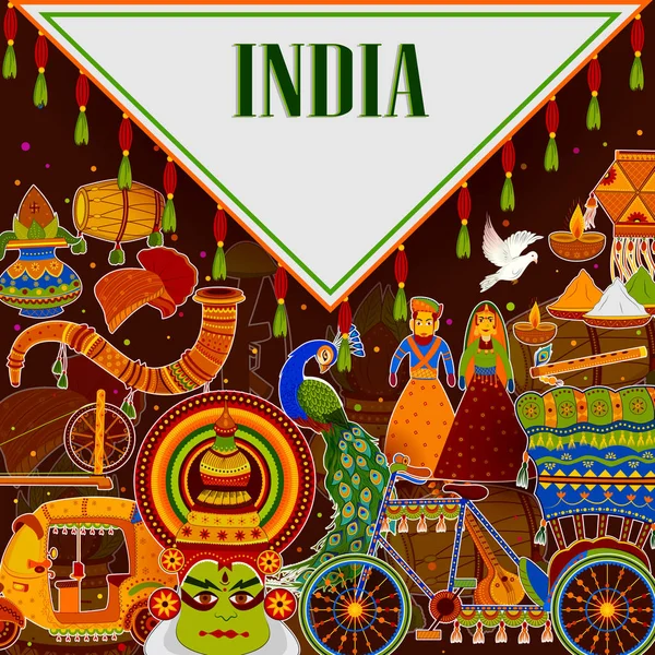 Hihetetlen India háttér ábrázoló indiai színes kultúra és vallás — Stock Vector
