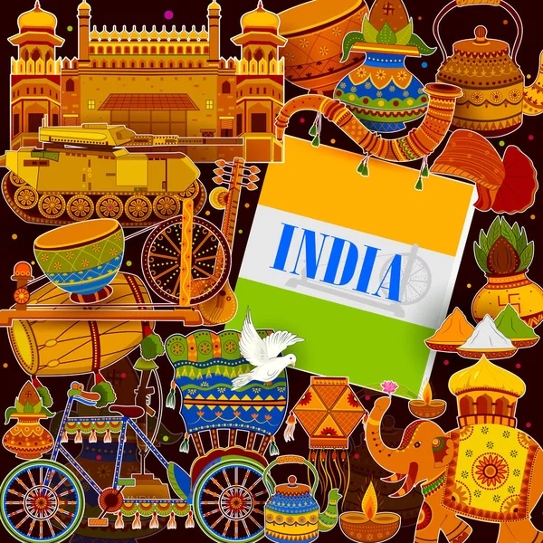 Incredible India background depicting Indian colorful culture and religion — Stock Vector