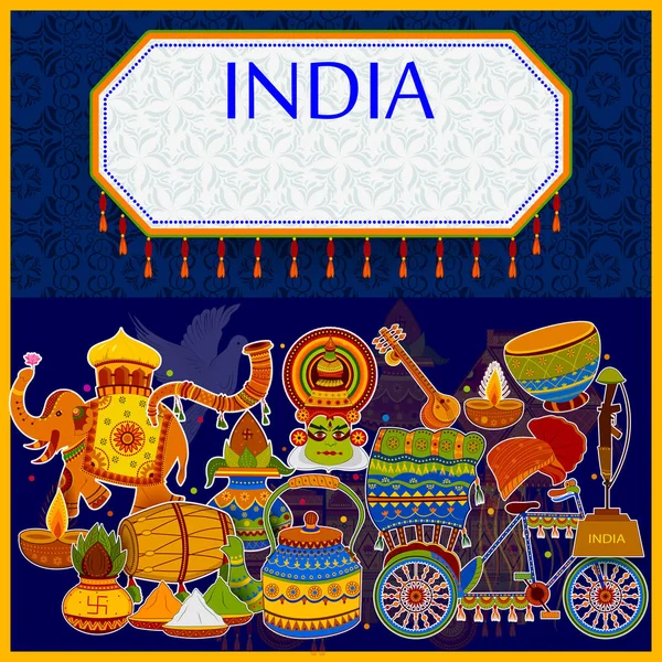 Incredible India background depicting Indian colorful culture and religion — Stock Vector