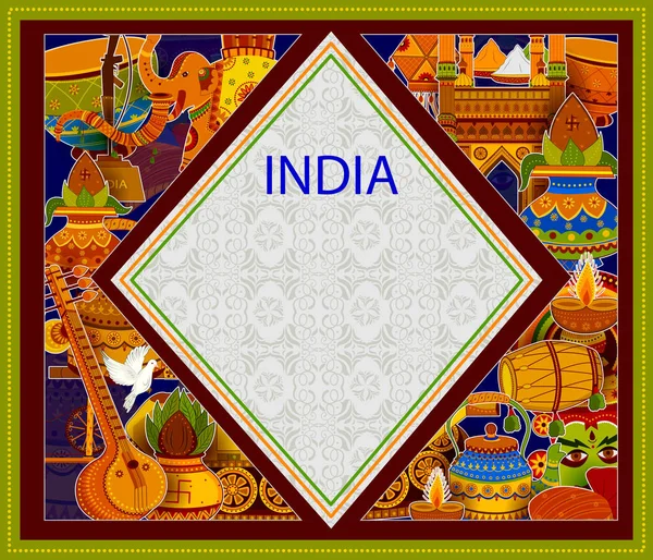 Otroliga Indien bakgrund föreställande indiska färgglada kultur och religion — Stock vektor