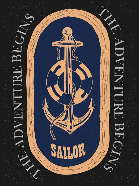 Vintage rétro Nautical Voyager design d'étiquette — Image vectorielle