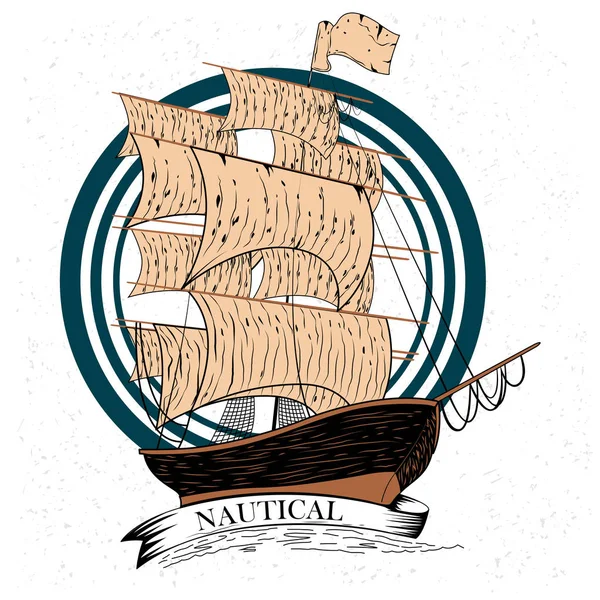 Vintage retro Nautical Voyager Sailboat label design — Stock Vector