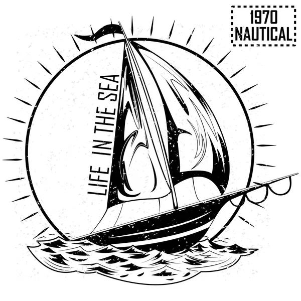 Vintage rétro Nautical Voyager Conception d'étiquettes de voilier — Image vectorielle
