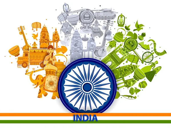 15 de agosto Independencia de la India fondo tricolor — Vector de stock