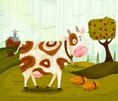 Evde beslenen hayvan hayvan inek orman orman arka plan üzerinde