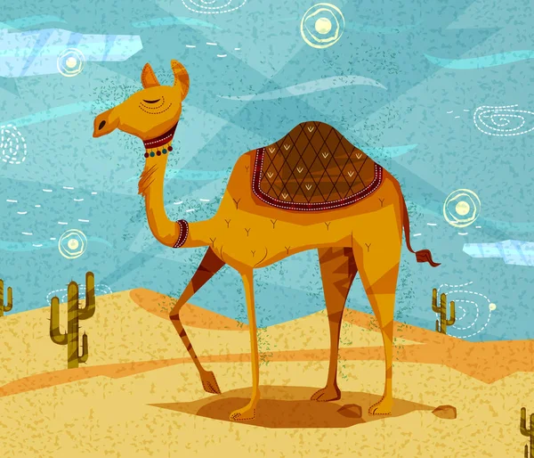 Animale domestico Cammello su sfondo deserto — Vettoriale Stock