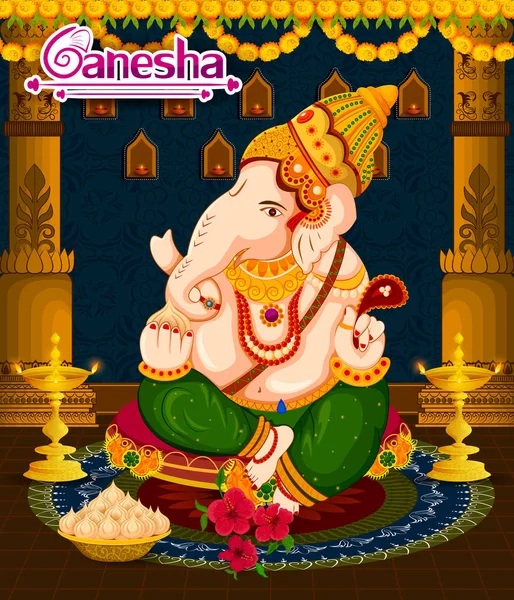 Feliz festival Ganesh Chaturthi celebração da Índia —  Vetores de Stock