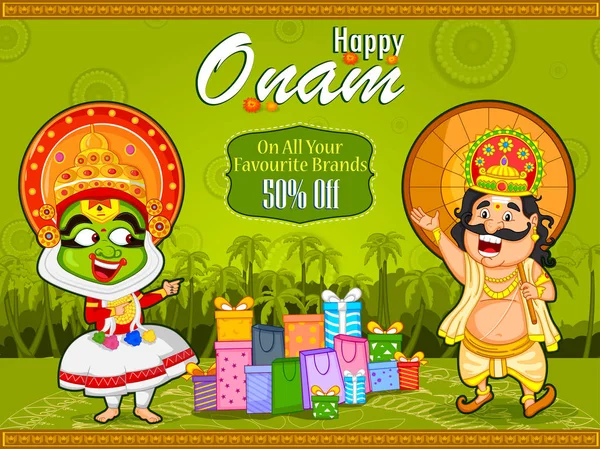 Kathakali dansçı ve kral Mahabali sunuyor Kerala Onam Festivali için alışveriş satış