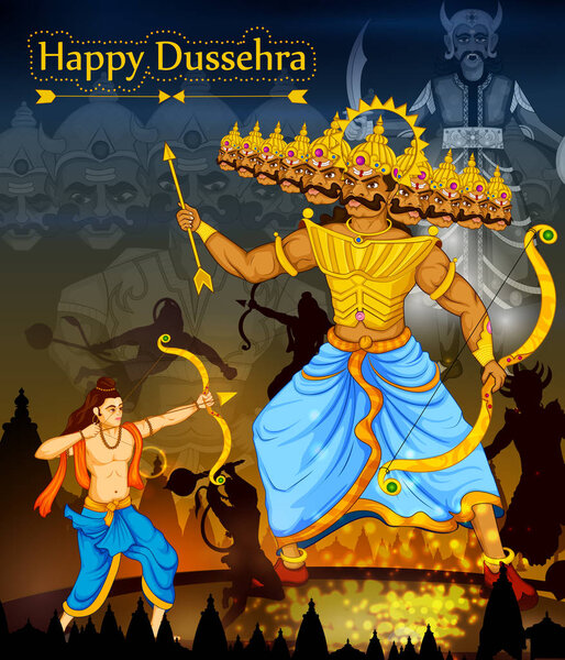 Lord Rama killing Ravana during Dussehra festival of India