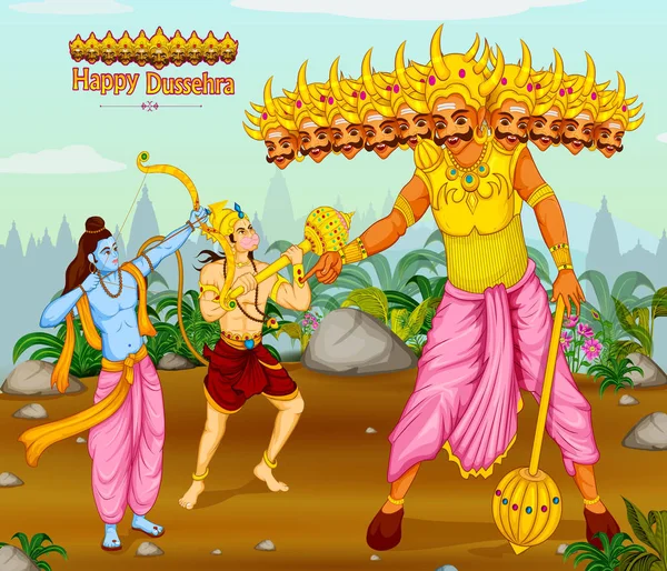 Lord Rama uccide Ravana durante il festival indiano di Dussehra — Vettoriale Stock