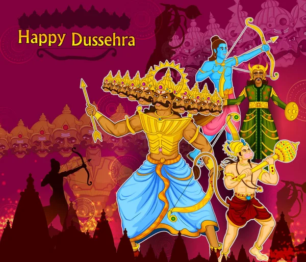 Tanrı Rama Ravana Hindistan Dussehra festival süresince öldürmek — Stok Vektör